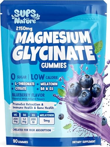Magnesium Glycinate Gummies 2150 mg with Melatonin 5mg for Adults Sleep Support, Stress Relief, Blueberry Gummies 90 CT - Image 1