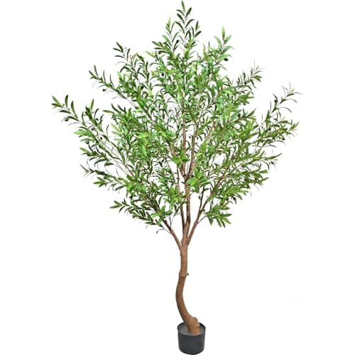 Niwellveb 8FT Artificial Olive Tree - Large Indoor Fake Plants for Living Room, Realistic Potted Silk Tree with Olives for Home Office & Bedroom Decor - Image 1