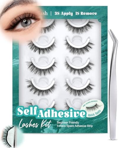 Obeyalash Self Adhesive Eyelashes Natural Look,Waterproof Preglued Eyelashes,Easy Strip Lashes for Beginners,No Glue Lashes Reusable Stick on Lashes for Daily Work & Travel (Cat Eye 12mm M879) - Image 1