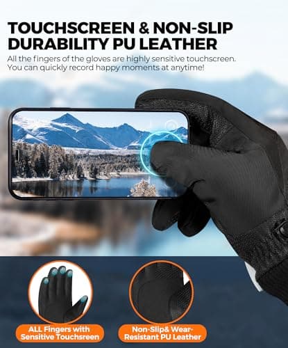 rivmount Winter Gloves made with 3 M Insulation/Waterproof/Touchscreen for Women Men, Thermal Warm Gloves for Cold Weather Outdoor, Running, Cycling, Ski, Snow, Daily, Hiking, Black Size XL - Thumbnail 5