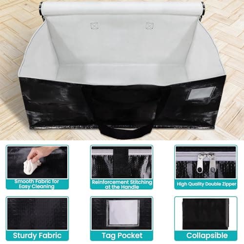 EpicTotes Extra Large Moving Boxes-Moving Bags with Zipper, Carrying Handles and Tag Pocket-Moving Supplies for Space Saving-Totes for Storage - for moving, Storage, Camping and Travel 93L-4 Pack - Thumbnail 4