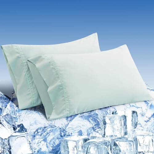 LOVSTOY Cooling Pillow Cases Set of 2,Standard Size Cool Pillowcases for Hair Skin and Hot Sleepers, Soft Silky Summer Pillow Cover with Envelope Closure, Emerald Blue, 20"x26" - Image 1