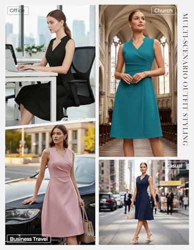 GRACE KARIN Women 2026 Summer Work Dress Sleeveless V Neck Elegant Midi Dresses A Line Ruched Waist Business Dresses Lavender Purple 2XL - Thumbnail 5