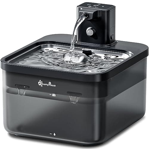 DownyPaws Cat Water Fountain Stainless Steel Cordless, 84oz/2.5L Fursink Wireless Pet Water Fountains for Cats Indoor, Battery Operated Cat Drinking Fountain, Ultra Quiet Pump, BPA-Free, Black - Image 1
