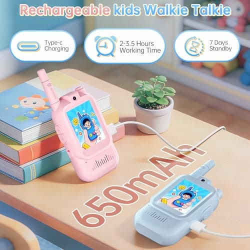 HD Video Walkie Talkies for Kids, 2-Pack Rechargeable Kids Gifts with Camera & Screen, Long Range Kids Walkie Talkies for Boys & Girls Ages 3–12, Toddler Toys for Family Games Indoor & Outdoor Play - Thumbnail 3
