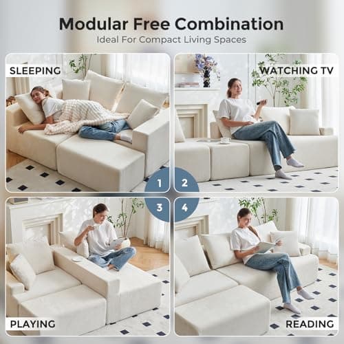 Ayovoch 90.6" Sectional Boneless Couches, Modern L-Shape Cloud Couch with Chaise, Memory Foam Modular Sectional Sofas for Living Room, Sofa in A Box, No Assembly Required (Beige, Left Facing Chaise) - Thumbnail 5