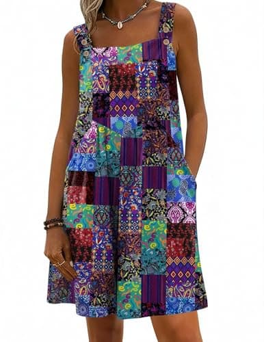 Ekouaer Rompers for Women Boho Floral Overall Shorts Jumpsuits Vacation Outfits Boho Floral XXL - Image 1