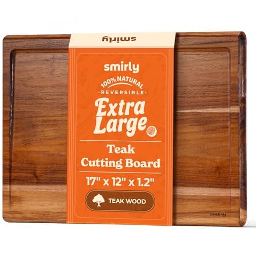 Smirly Non Toxic Teak Cutting Boards for Kitchen [1.2" Thickness][17"Extra Large] Cutting Chopping Board with Deep Juice Groove Heavy Duty & Easy Clean - Image 1