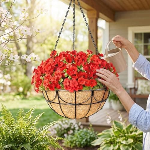 13.5 Inch 3 Pack Hanging Baskets Planters for Outdoor Plants - Wire Hanging Baskets Plant for Plants Outdoor with Coco Liners Minimalist Metal Hanging Pots for Outside Garden Patio Porch Decor - Thumbnail 2