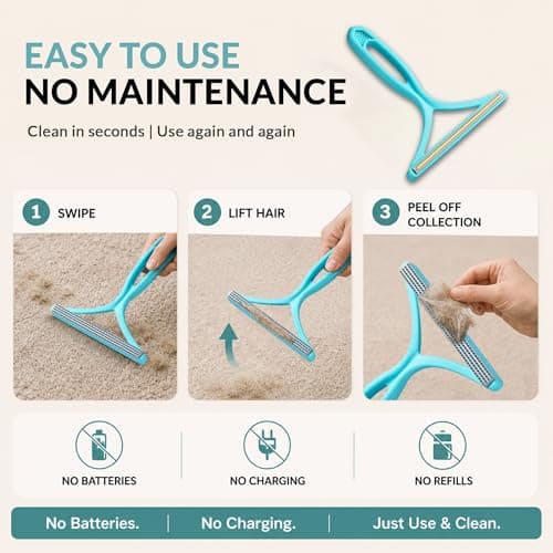 YOUDIWADI 2 Pack Set Pet Hair Removal Tool – Dual-Head Copper & Plastic Scraper for Carpet, Furniture & Car, Reusable Lint Remover for Embedded Dog & Cat Hair - Thumbnail 6