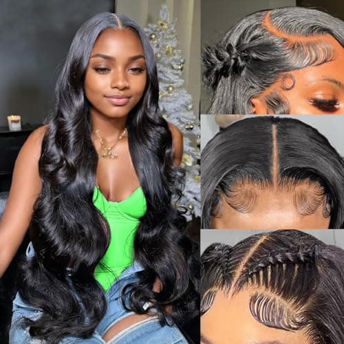 DAFIY 100% Human Hair High-temperature Verification,13x6 Body Wave Lace Front Women Wigs 200 Density Glueless Natural Color 34 Inch,Free Mystery Random Jewelry Pack(order from buy-one-get-one-page) - Image 1