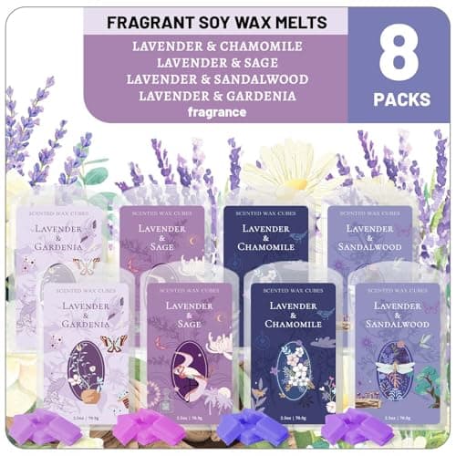 STRN Wax Melts Natural Soy Wax Cubes with Essential Oils, 8x2.5oz Long-Lasting Fragrance Refreshing Wax Melt for Wax Warmers, Lavender & Gardenia, Sage, Chamomile, Sandalwood Scent for Home, Spa - Image 1