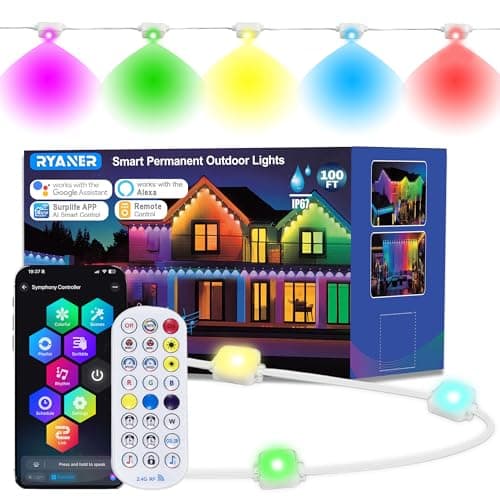 Permanent Outdoor Lights for House, 100ft with 60 RGB+IC LED Eave Lights, 66 Scene Modes, AI Smart Control, IP67 Waterproof for Christmas Holiday Daily Lighting, Works with Alexa, Google Assistant - Image 1
