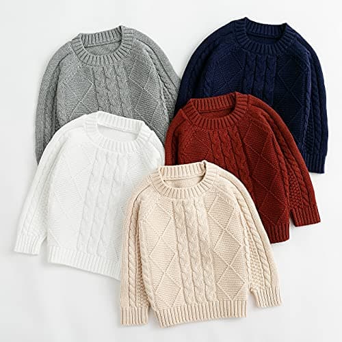 Curipeer Baby Boys Cable Knit Sweater Long Sleeve Solid Pullover Toddler Crew Neck Fall - Thumbnail 6