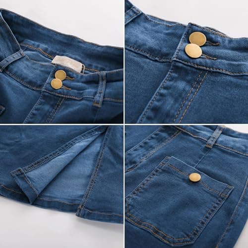 Belle Poque Long High Waisted Jean Skirt Plus Size Knee Length Cargo Denim Skirt Long Navy Blue XL - Thumbnail 6