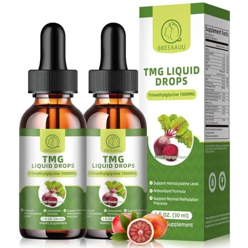 TMG Supplements 1000MG - Trimethylglycine Liquid Drops, Betaine High Absorption, Supports Methylation, Liver Wellness & Cognitive, Non-GMO, Vegan, Blood Orange Flavor, 1 Fl.Oz (2 Pack) - Image 1