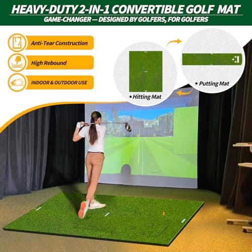 6x4.8ft Golf Hitting Mat for Indoor Outdoor Practice, High-Elasticity Golf Practice Driving Range Turf Mat, Convertible 2IN1 Golf Hitting & Putting Mat for Garage Simulator Training, Gifts for Men/Dad - Thumbnail 4