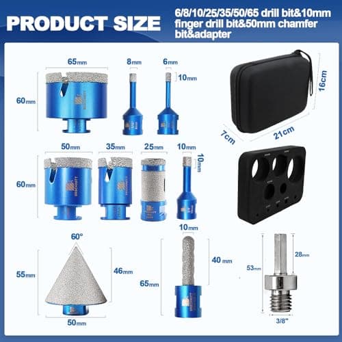 Diamond Core Drill Bit Set - BRSCHNITT 10pcs Tile Hole Saw Kit Diamond for Porcelain Tile Ceramic Marble Granite Drilling,Finger Chamfer Bit - Thumbnail 2