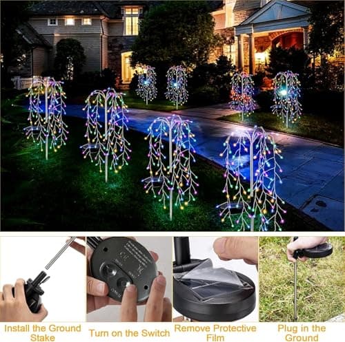 liboyixi Solar Garden Christmas Lights, 1Pack Solar Willow Tree Lights, 200LEDs Solar Fairy Pathway String Lights 8 Modes Waterproof Copper Wire for Home Yard Christmas Decoration - Thumbnail 3