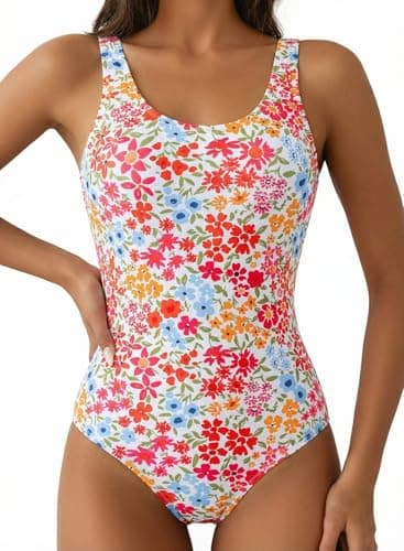 Aleumdr Womens One Piece Bathing Suits Color Block Print Criss Cross Back Swimsuits Athletic Modest Swimwear Pink Small - Image 1