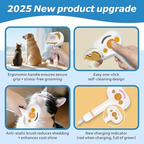 4-in-1 Pet Steam Brush for Dog & cat brush for shedding，Spray Hair Removal Comb with Waterless Shampoo–Self-Cleaning Pet Grooming Tool for Shedding, Anti-Static & Skin-Friendly Design - Thumbnail 3