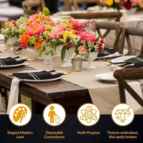 50Pack Cloth-Like Hand Napkins, Linen Feel Dinner Napkins with Flatware Pocket for Weddings, Parties & Holidays(Black) - Thumbnail 5