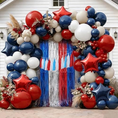 Navy Blue Red Balloon Garland Double Stuffed Red White Blue Balloons Nude Cream Sand Latex Arch Kit for Birthday Baby Shower Patriotic Graduation Baseball 4th of July Party Decorations - Image 1