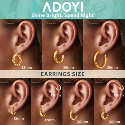Adoyi Gold Hoop Earrings Set for Women Girls Trendy 18K Plated Gold Hoops Small Chunky Earrings Twisted Huggie Ear ring Pack Lightweight 9 Pairs Jewelry Set for Valentines Mother's Day Birthday Gifts - Thumbnail 6