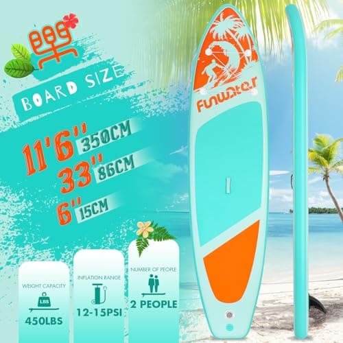 FunWater SUP Inflatable Stand Up Paddle Board Ultra-Light Inflatable Paddleboard with Accessories, Fin, Adjustable Paddle, Pump, Backpack, Leash - Thumbnail 2