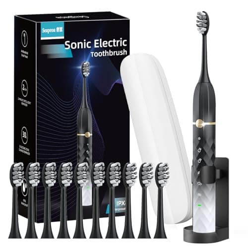 Seapeoa Electric Toothbrush Set, Equipped with 10 Brush Heads and Travel case, IPX8 Waterproof, 2-Minute Timer, 42000 high-Frequency Vibrations, 5 Modes, The First Choice for Gift Giving - Image 1