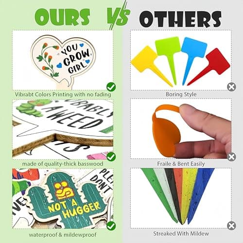 JIAANNING Plant Labels for Outdoor Garden Waterproof, 17 Pack T-Type Garden Markers Sign, Funny Wooden Plant Labels for Seedling Potted Herbs Flowers Vegetables, Plant Identification Stakes (Funny) - Thumbnail 6