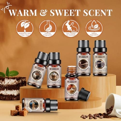 Bakery Essential Oils Set - 6x10ML Fragrance Oils for Home Diffusers,Candle & Soap Making |Home Aromatherapy & Crafting| Leather, Hot Chocolate, Coffee Cake, Mocha Coffee, Apple Pie,Brown Sugar Scents - Thumbnail 2