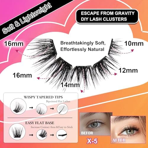 JoMay Self Adhesive Flat Lashes Clusters, Press On No Glue Needed Natural Look, Pre-Glued Eyelash Cluster Extensions, Stick On Lashes Easy Eyelashes For Beginners DIY 56PCS - D Curl Ultra Soft X5 - Thumbnail 2