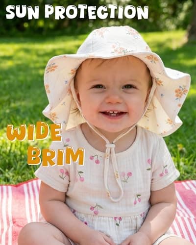 HONGTEYA Baby Sun Hat Muslin Wide Brim Toddler Girl Beach Bucket Hat - Thumbnail 3