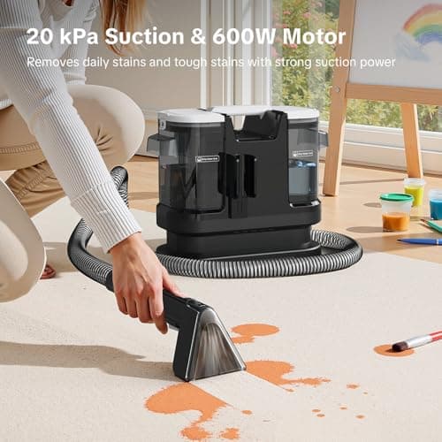 WELSAUBER Couch Cleaner Machine 600W Motor - 20Kpa Suction Upholstery Cleaner Machine, Portable Handheld Carpet Cleaner with Self-Cleaning and Long Hose for Pet Stains, Couch, Car Seats and Area Rugs - Thumbnail 2