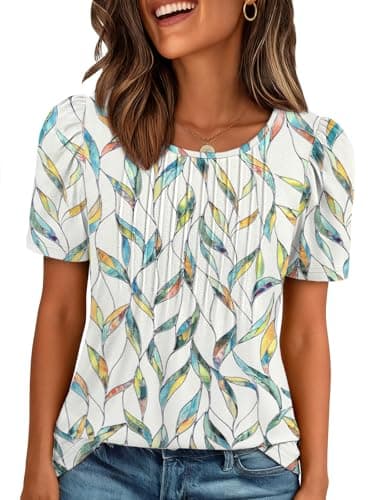 ATHMILE Blouses for Women Short Sleeve Summer Tops Pleated Dressy Casual Spring Clothes Beach Vacation 2026