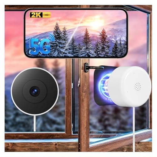 4MP/2K Window Camera for Home Security, 2Pack No Drill 5G&2.4G WiFi Indoor Security Cameras, Outdoor Monitoring thru Glass, Blacklight Color Night Vision, 24/7 AI Human Detection, Apt. Easy Mag. Mount - Image 1