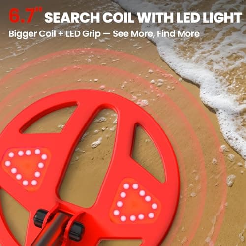 DR.ÖTEK Metal Detector for Kids - Innovative Color LCD Display, 6.7” LED-Lit Coil, Lightweight & Adjustable Kids Metal Detector with Safe Rubber Grip, Ideal Gifts for Boys & Girls Ages 3-12, Red - Thumbnail 3