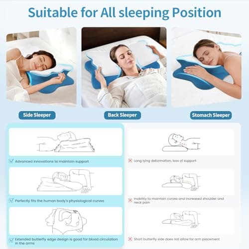Cervical Neck Pillow for Sleeping - Ergonomic Pillow for Neck Pain Relief - Memory Foam Pillows with Cooling Pillowcase, Orthopedic Contour Neck Support Pillow for Side, Back and Stomach Sleepers - Thumbnail 4