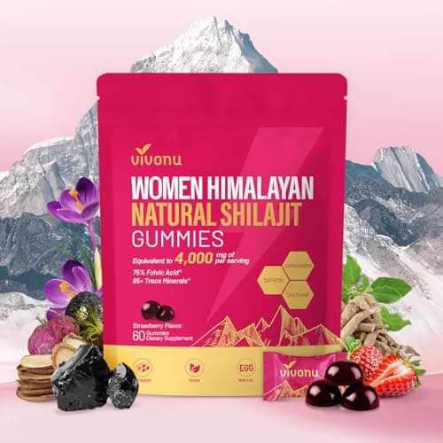 VivoNu Himalayan* Shilajit* Gummies with Ashwagandha* & Gokshura | 85+ Trace Minerals & Fulvic Acid | Organic, Micronutrient Supplement for Men & Women (Women 4000mg / 1 Bag) - Image 1