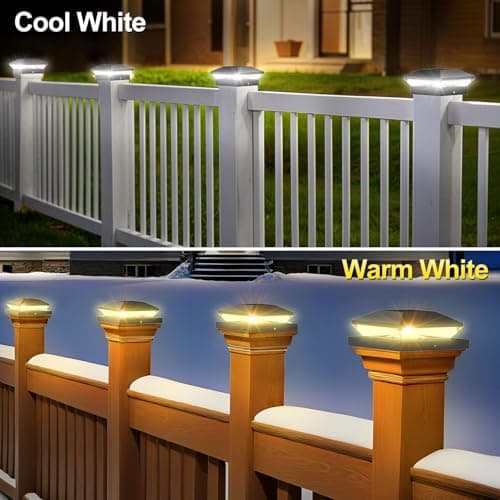 T-SUN Solar Post Cap Lights Outdoor 6 Pack, 2 Modes LED Fence Post Solar Lights Fit for 4x4 5x5 6x6 Vinyl/Wooden Posts, Waterproof Deck Post Lights Solar Powered for Garden Patio Gate Porch - Thumbnail 5
