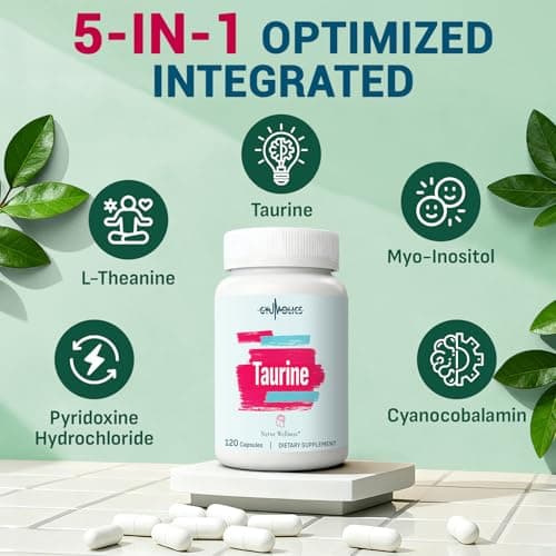 Gyumolics Taurine Supplement 2000mg - Amino Acid Supplement with L-Theanine, Inositol, B6 & B12 - Non-GMO, Gluten-Free, Vegetarian Capsules - 120 Taurine Capsules - Thumbnail 3