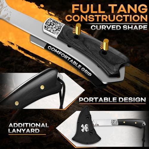 Grumpy Bear Camping Hatchet with Wolf Carving, Full Tang Outdoor Axe with Decorative Handle, Durable Forged Blade for Hiking, Bushcraft, and Survival - Thumbnail 3