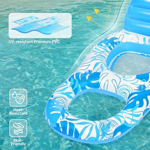 SLOOSH Pool Lounge Float Adult, Inflatable Pool Floats Lounger Raft Floaties Water Floating Recliner Chair with Cup Holders Foot Rest Swimming Floaty, Blue - Thumbnail 3