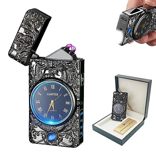 BABOBIU Electric Lighter Arc Windproof Cool Dragon Lighter Flameless Plasma Lighters Camping Lighters with Portable Flashlight for Camping, Hiking, Adventure (Black) - Image 1