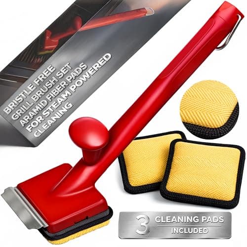 Grill Brush Bristle Free with 3 Replacement Brush Heads, Easy-Fit Cleaning Tool for Cast Iron/Stainless Steel Grates, Safe Barbecue Grill Cleaner - Image 1