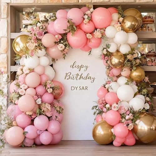 Pink White Gold Balloon Garland, Double Stuffed Pastel Light Pink Cream White Balloon Arch Kit for Baby Shower Birthday Bridal Wedding Mother's Day Party Decorations - Image 1