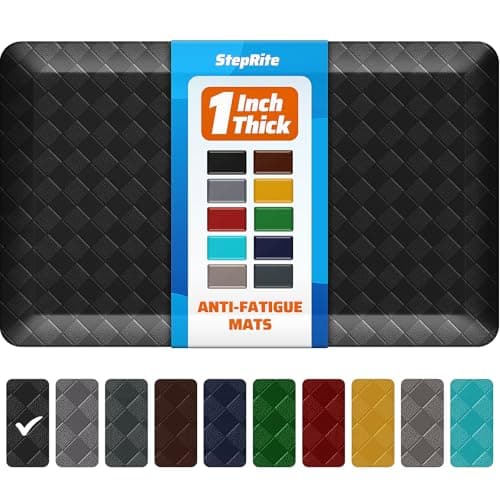 StepRite 1” Thick Kitchen Mats for Floor, Anti Fatigue Kitchen Rugs, Non-Slip,Heavy Duty Water Resistant Kitchen Rug, Standing Desk Mat for Friends, Family, Home, Kitchen, Office (32" x 20", Black) - Image 1