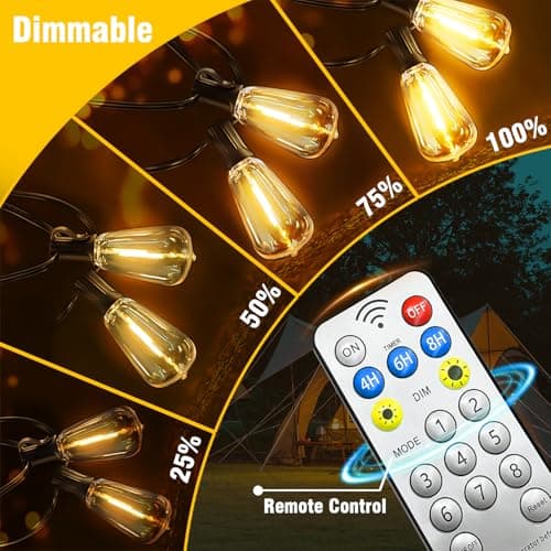 Skoiuc 100FT Solar String Lights Outdoor Waterproof with Remote & Timer, LED Shatterproof ST38 Bulbs, USB & Solar Powered Patio Lights for Backyard, Porch, Garden, Wedding, Christmas Decor - Thumbnail 4