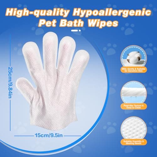 GIXSEGIE Pet Glove Wipes for Dogs and Cats, Deodorizing Cleaning Gloves, Hypoallergenic Coconut Oil Grooming Wipes, Individually Wrapped, for Pet Dry Cleaning, Daily Care and Travel, 18 Pcs - Thumbnail 4